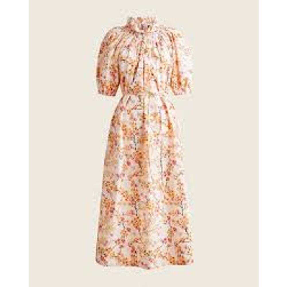 100% Cotton J.Crew Balloon Sleeve Midi Dress Smocked Neck **Missing Belt